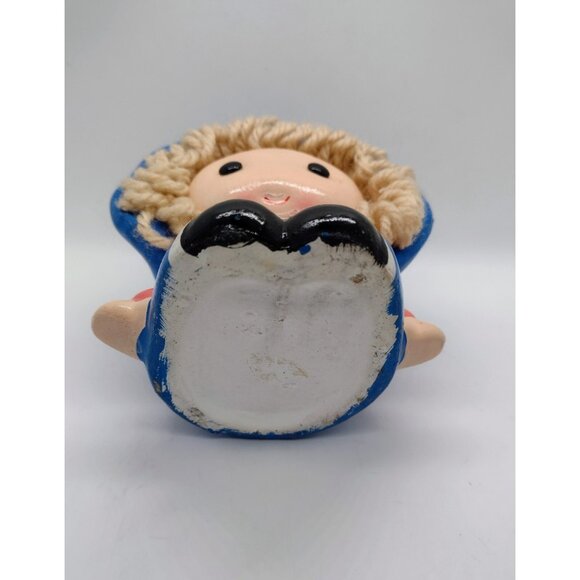 My Neil Yarn Hair Girl Chalkware Planter Vintage Kitsch Handpainted Blue READ - Picture 5 of 5
